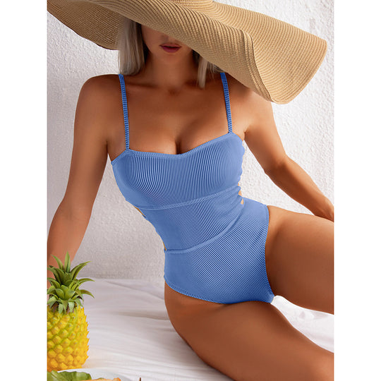 Damen Einteiler Badeanzug mit elegantem Rippendesign und figurschmeichelnder Silhouette EB