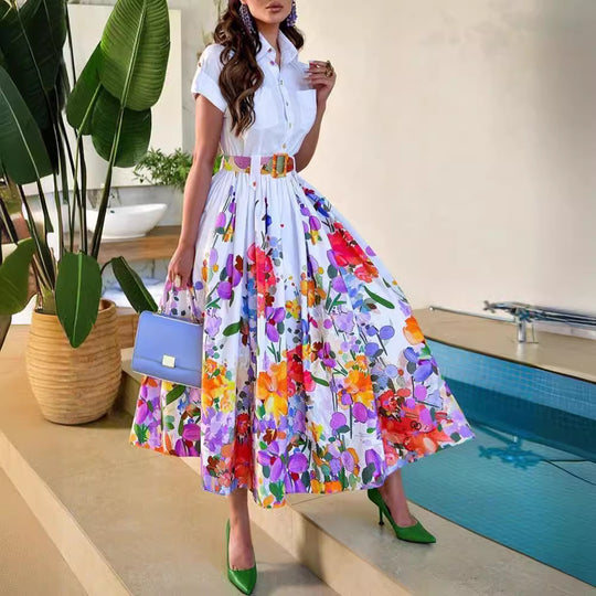 Damen Maxikleid mit schickem Floral-Design und tailliertem Schnitt EB