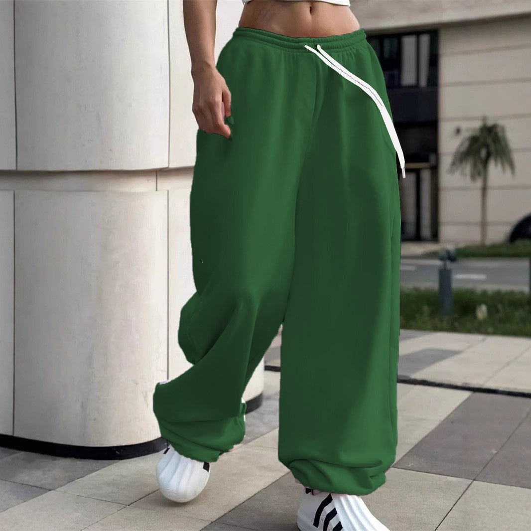 Damen nan weite Baggy-Jogginghose mit hohem Komfortbund, Kordelzug und elastischen Knöchelbündchen EB