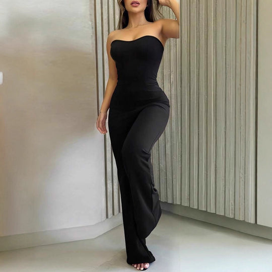 Damen Figurschmeichelnder Jumpsuit mit elegantem Bandeau-Ausschnitt und weitem Bein EB