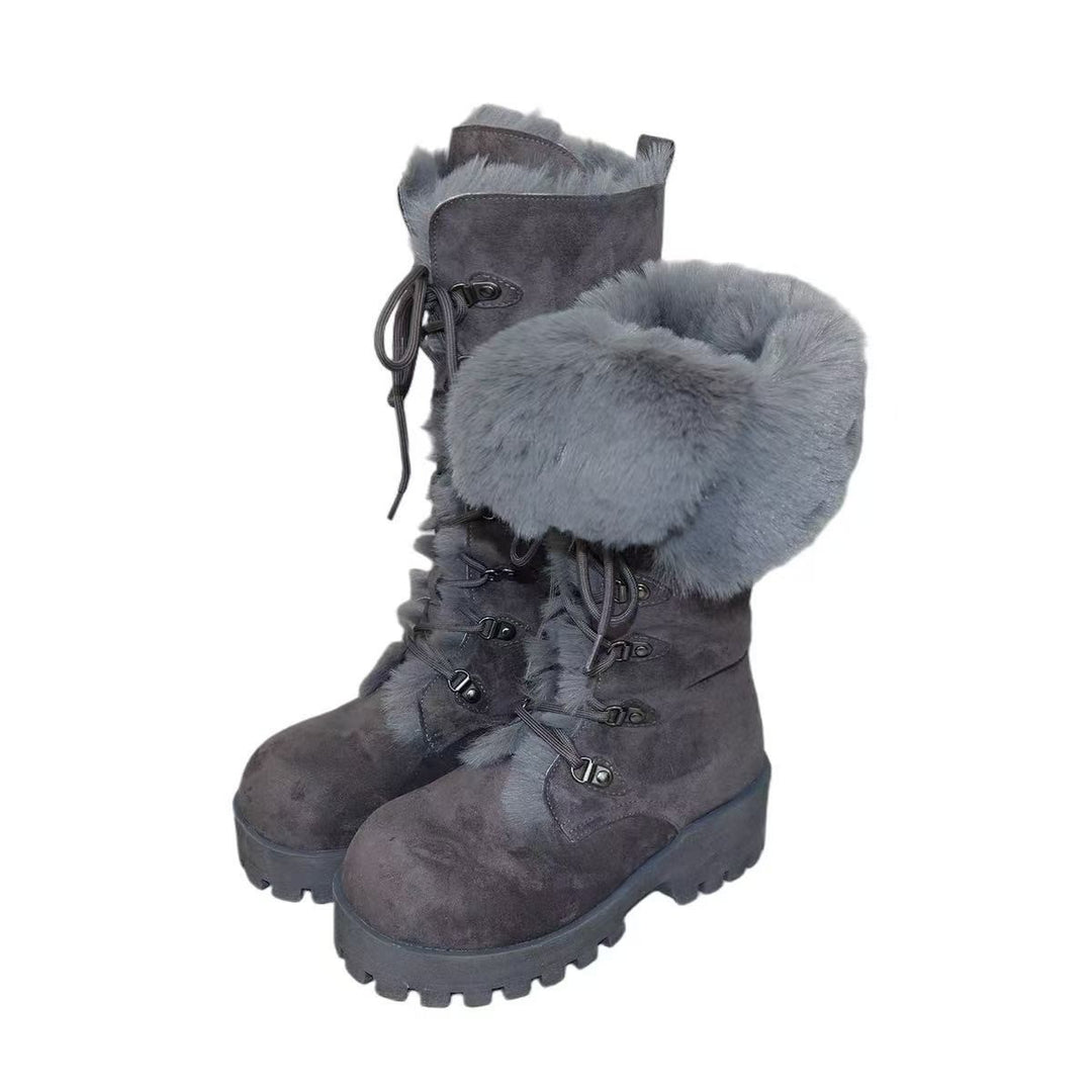 Damen Winterstiefel mit warmem Fellkragen und rutschfester Sohle EB