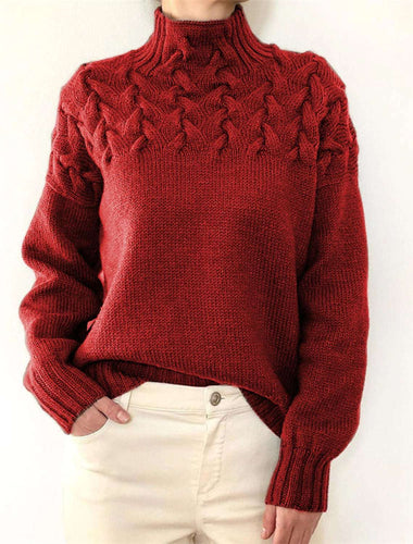 Damen Grobstrickpullover mit Stehkragen und Zopfmuster EB