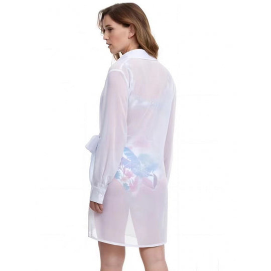 Damen Strandüberwurf mit elegantem Wickeldetail und transparentem Stoff EB