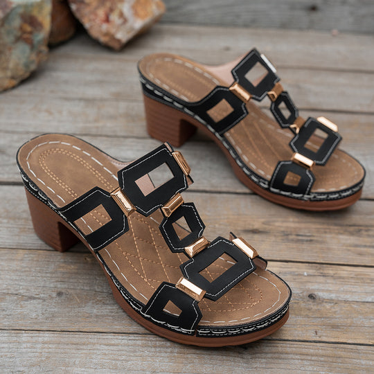 Damen Clogs mit modischer Applikation und stabiler Absatzhöhe EB