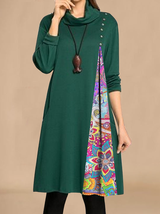 Damen Modisches Freizeitkleid mit asymmetrischem Saum und dekorativen Knöpfen EB