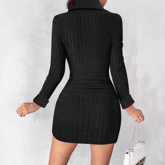 Damen Wickelkleid mit strukturiertem Design und dekorativen Knöpfen EB