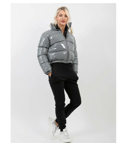 Damen modische kurze Steppjacke mit glänzendem Finish EB