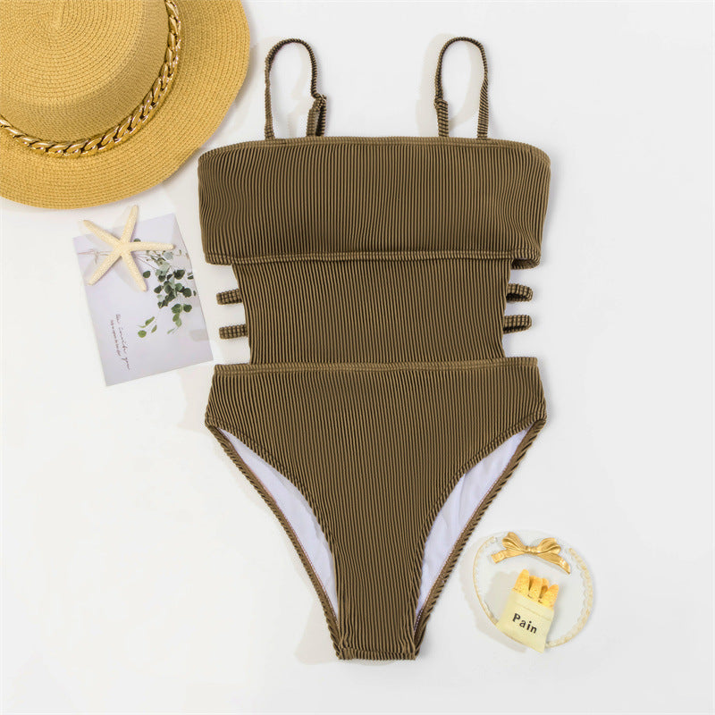 Damen Einteiler Badeanzug mit elegantem Rippendesign und figurschmeichelnder Silhouette EB