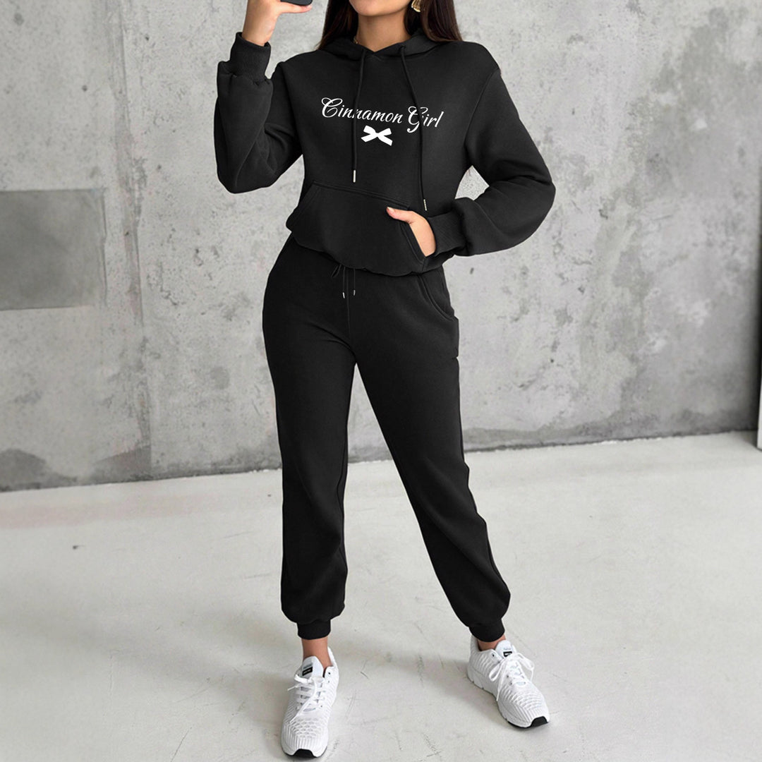 Damen nan Kapuzen-Sweatshirt und Slim-Jogginghose Lounge-Set mit Kängurutasche, gerippten Bündchen und figurbetonter Passform EB