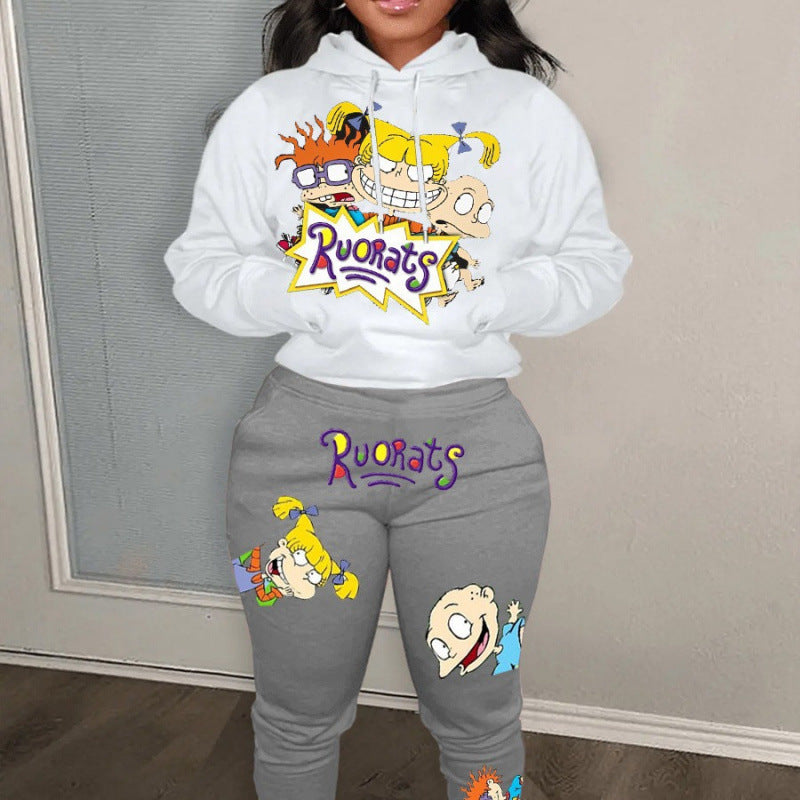 Damen Hoodie und Jogginghose Set im Cartoon-Stil EB