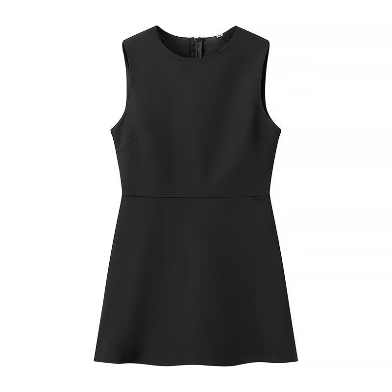 Damen elegantes ärmelloses Kleid mit hohem Kragen und schwingendem Rock EB