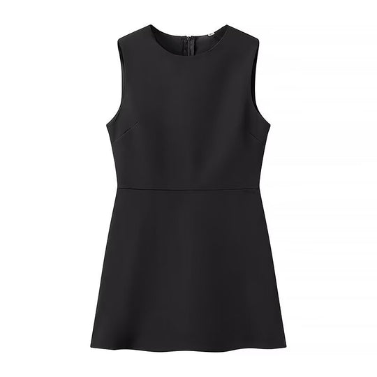 Damen elegantes ärmelloses Kleid mit hohem Kragen und schwingendem Rock EB