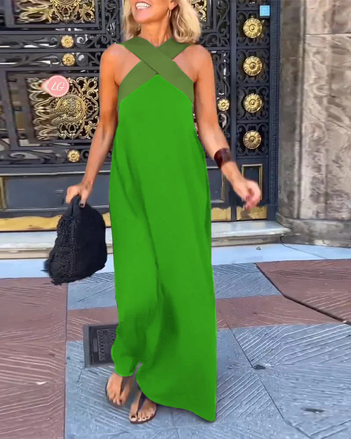 Damen Langes Maxikleid mit Cross-Over-Trägern und elegantem Schnitt EB