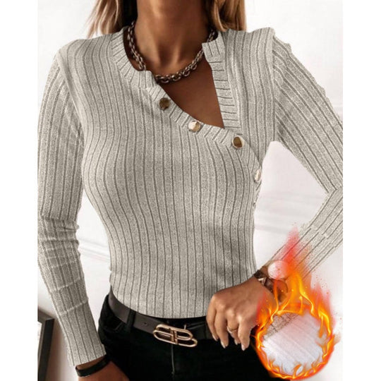 Damen Langarmshirt mit modischem Knopfdetail und Rippstruktur EB