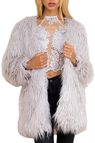 Damen Extravagante Kunstfelljacke mit flauschiger Textur EB