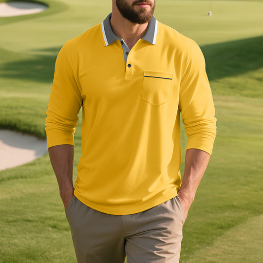 Herren Langarm Polo-Shirt aus atmungsaktivem Stoff mit modernem Kragen EB