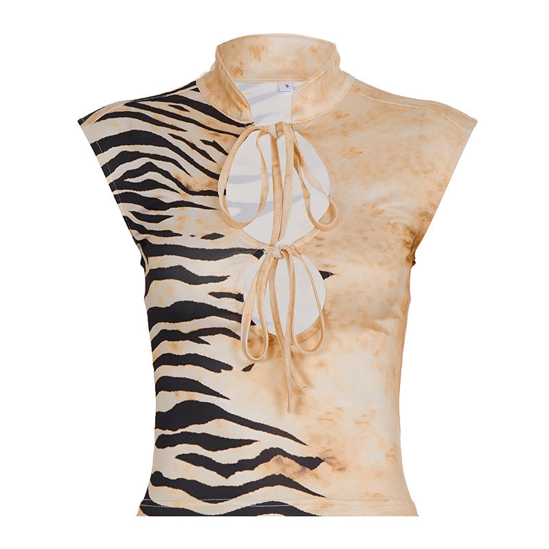 Damen Figurbetontes Kurzarm-Oberteil mit Halterneck und asymmetrischem Design EB