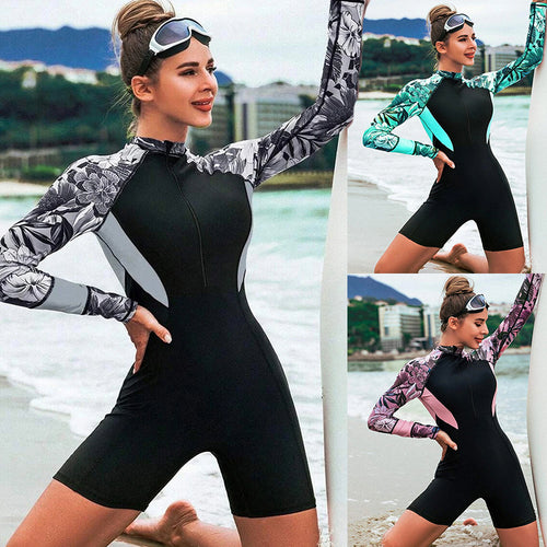 Damen Surfanzug mit langen Ärmeln und floralem Design EB