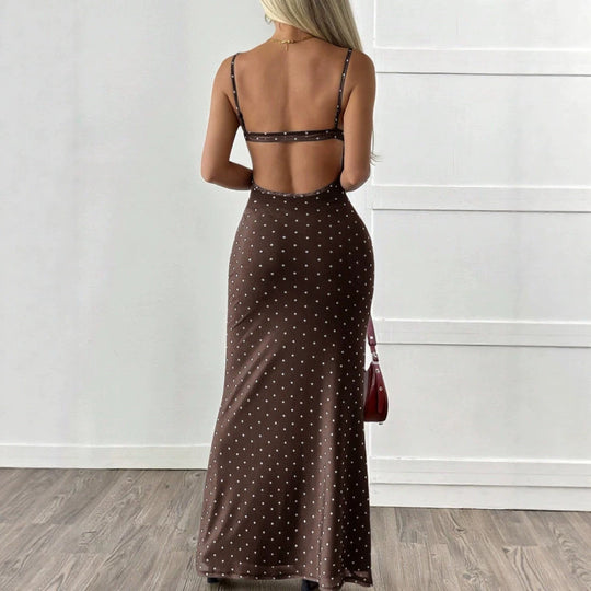 Damen Figurbetontes Maxikleid mit Polkadots und trägerlosem Design EB