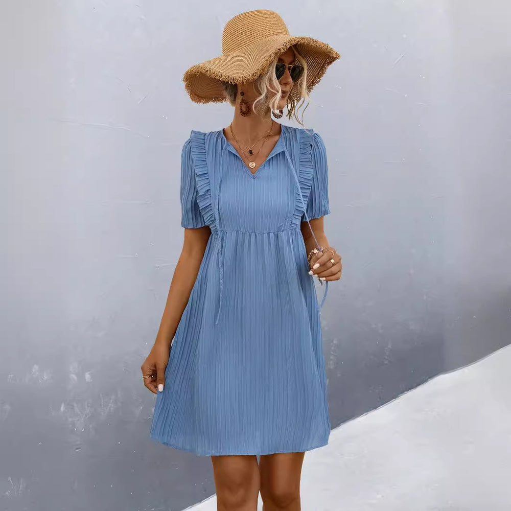Damen Freizeitkleid mit Falten-Design und Rüschendetails EB