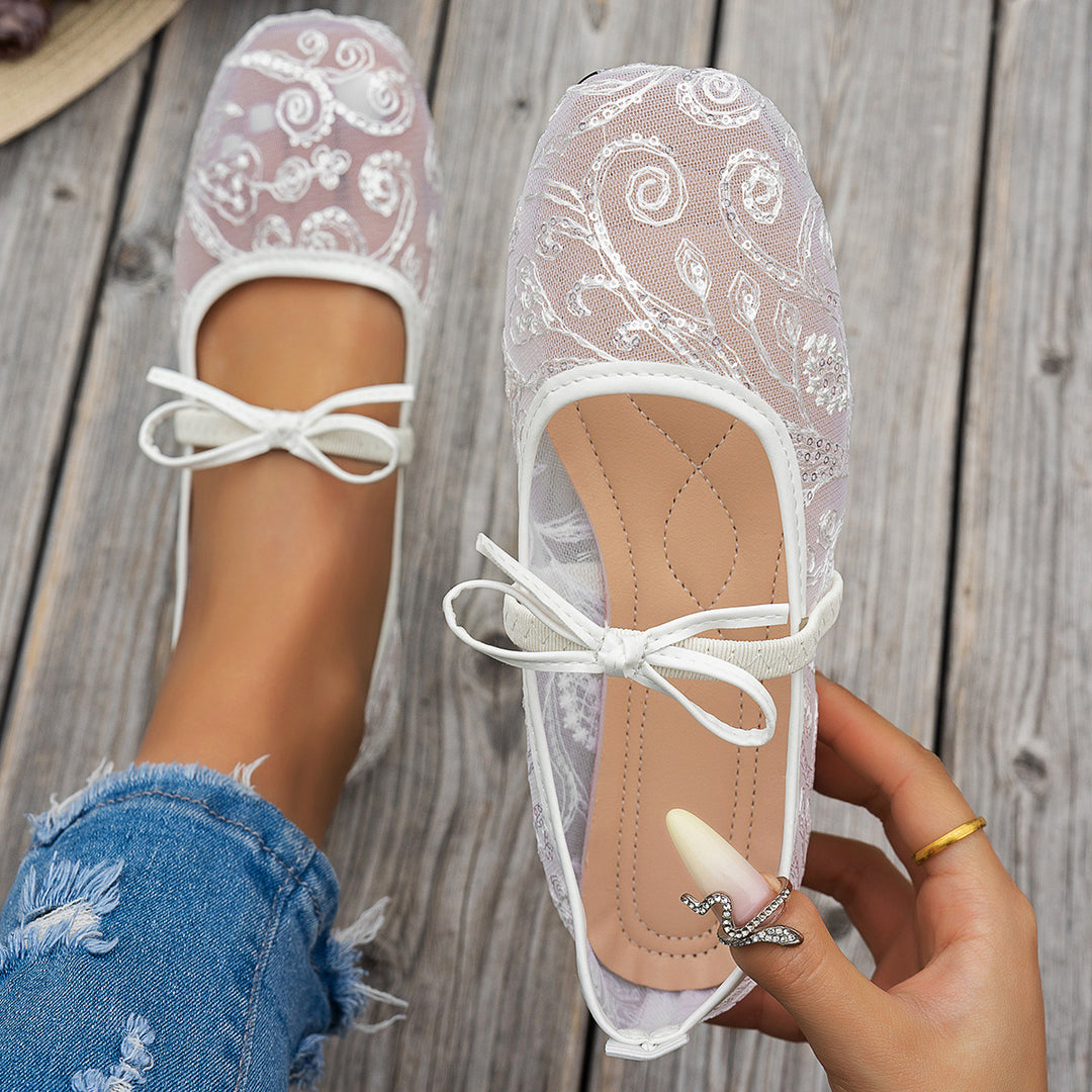 Damen elegante Ballerinas mit floralen Applikationen und rutschfester Sohle EB