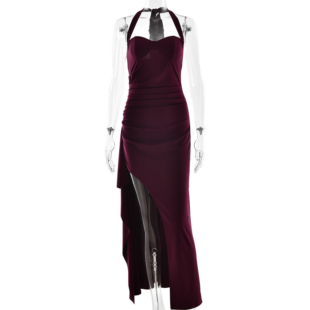 Damen Elegantes Halterneck Abendkleid mit seitlichem Schlitz EB