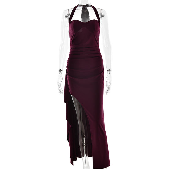 Damen Elegantes Halterneck Abendkleid mit seitlichem Schlitz EB