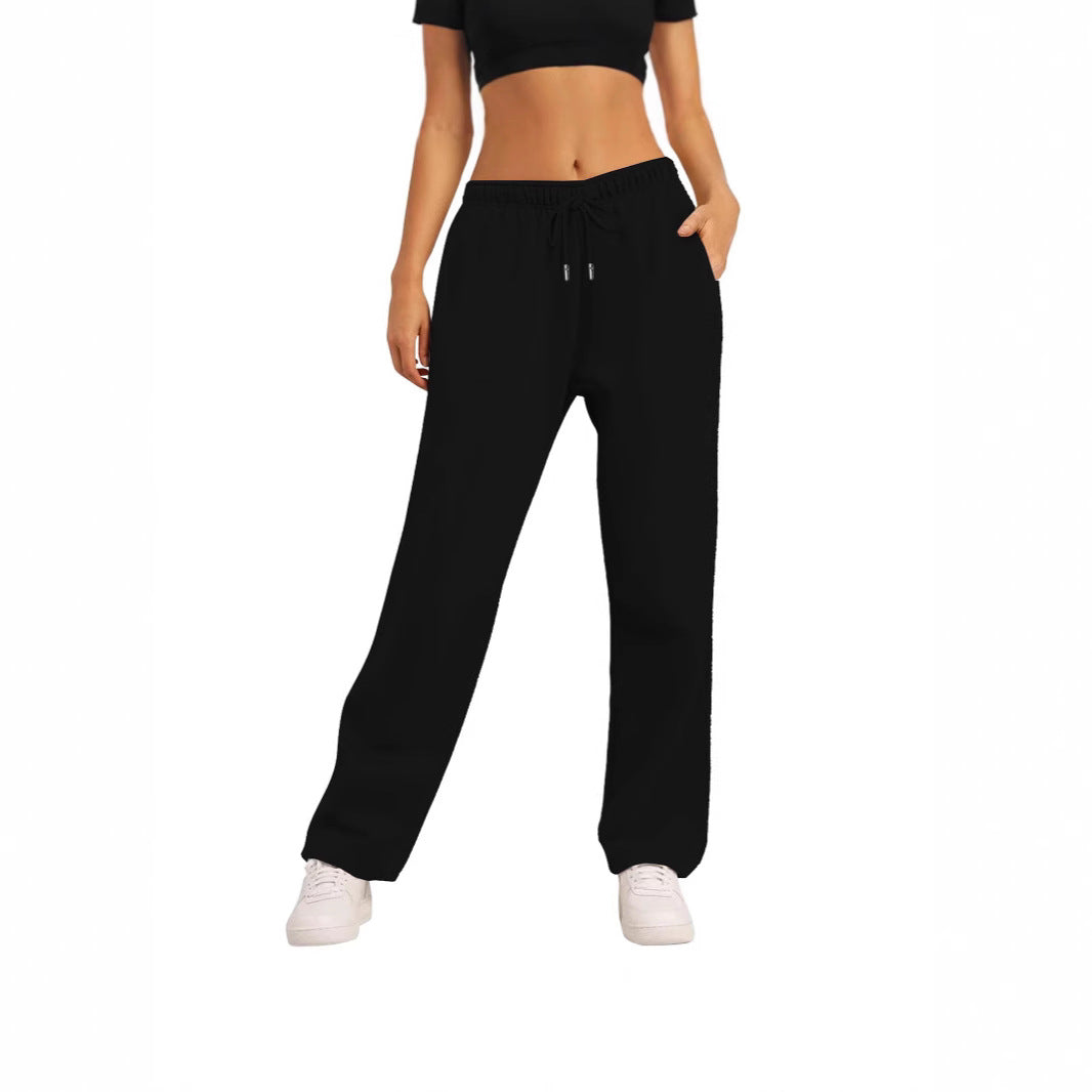 Damen nan weite High‑Waist Loungewear‑Jogginghose mit elastischem Bund Kordelzug und Seitentaschen EB