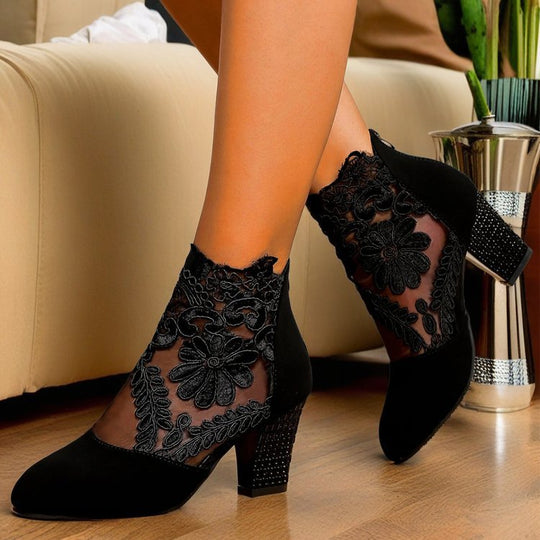 Damen elegante Schnür-Stiefeletten mit Spitze und Glitzer-Details EB