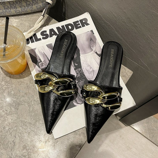 Damen elegante spitze Mules mit goldenen Details EB