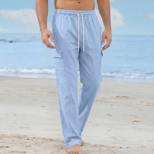 Herren Cargo-Strandhose aus Leinenmix mit elastischem Bund und Kordelzug EB