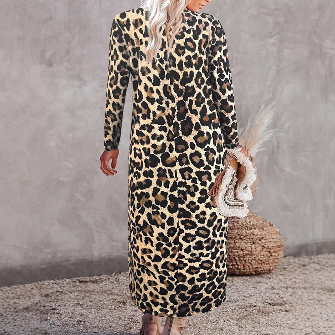 Damen Maxikleid mit trendigem Leopardenmuster und elegantem Wickeldesign EB