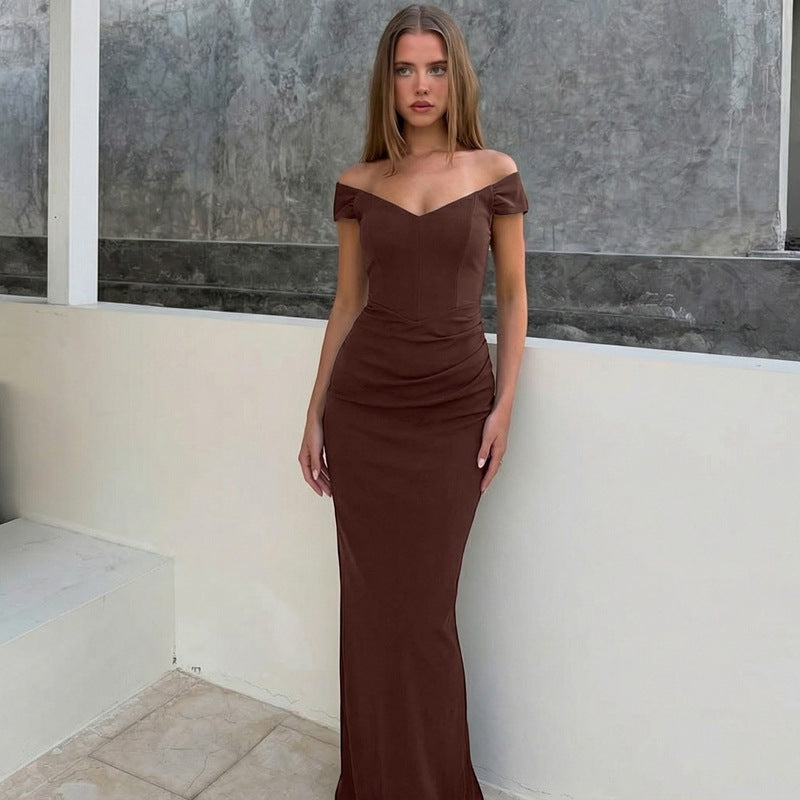 Damen Elegantes Maxikleid mit verführerischem V-Ausschnitt und transparenten Ärmeln EB