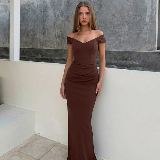 Damen Elegantes Maxikleid mit verführerischem V-Ausschnitt und transparenten Ärmeln EB