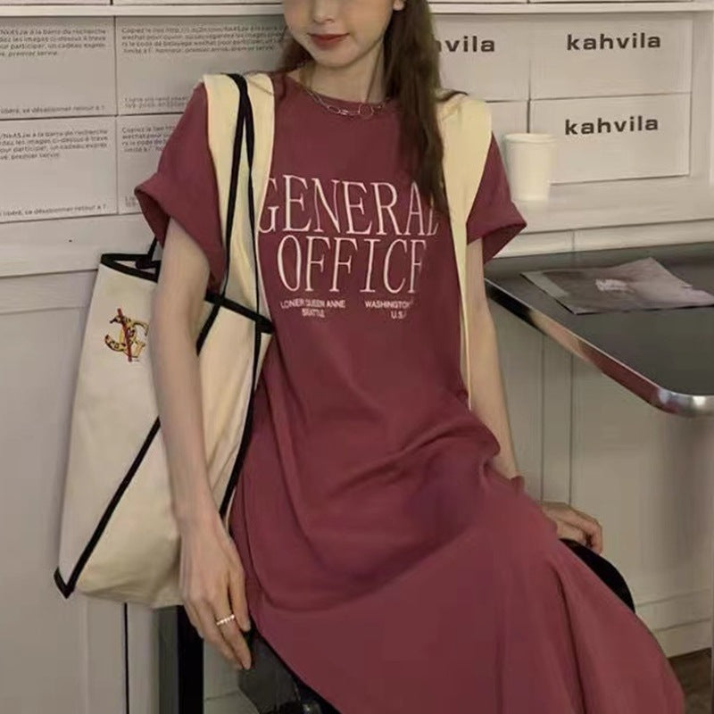 Damen Casual T-Shirt Kleid mit kreativem Schriftzug EB