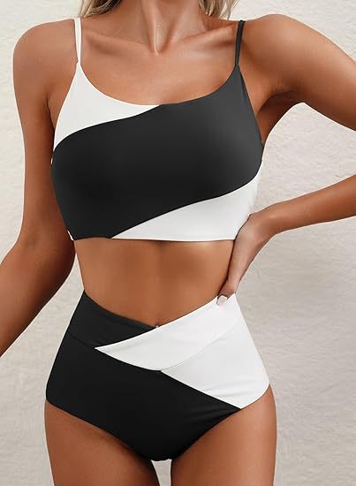 Damen Hoch tailliertes Bikini-Oberteil mit asymmetrischem Design EB