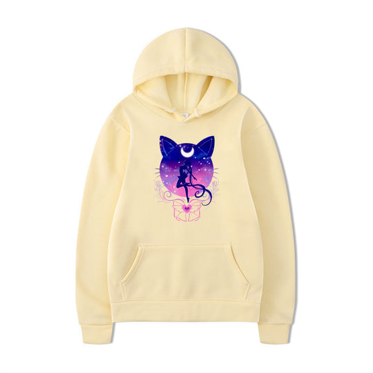 Damen Kapuzenpullover mit künstlerischem Katzenmotiv und bequemer Passform EB
