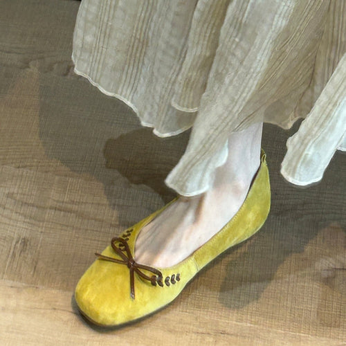 Damen Ballerinas aus weichem Veloursleder mit dekorativem Schleifendetail EB