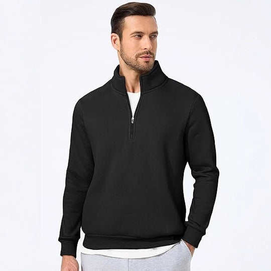 Herren nan halbzip Pullover aus schwerer Baumwollmischung mit hohem Stehkragen und gerippten Bündchen EB
