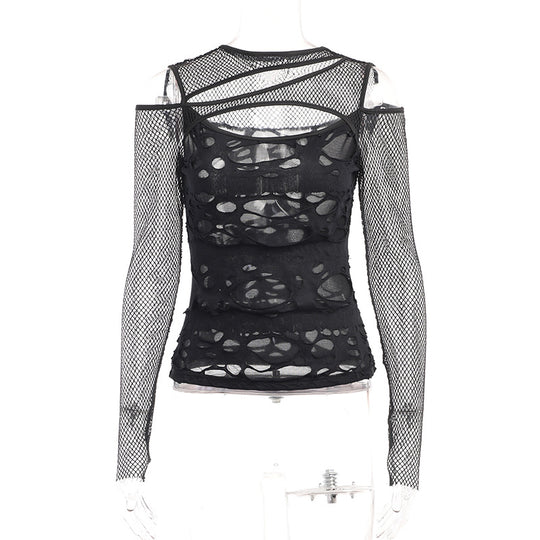 Damen Modisches Oberteil mit transparentem Mesh-Design und raffinierten Cut-Outs EB