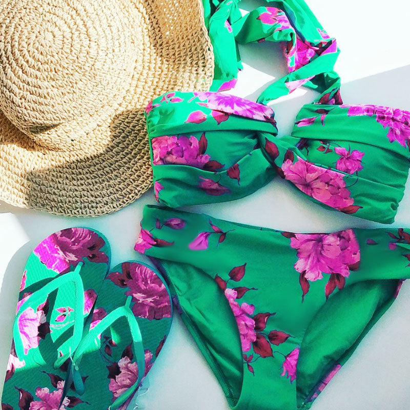 Damen Strand-Bikini-Set mit asymmetrischem Oberteil und elegantem Maxi-Rock EB