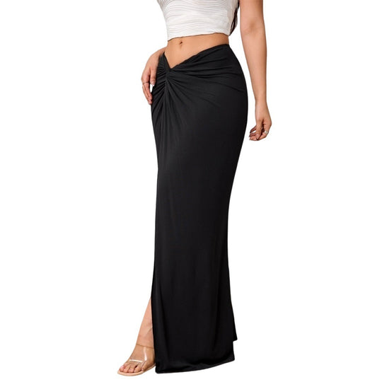 Damen Maxirock mit Twist-Knoten und Seitenschlitz hoher Bund elastischer Jersey Eichborn Berlin