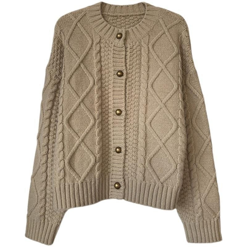 Damen Grobstrick-Cardigan mit Knopfdetails und Zopfmuster EB