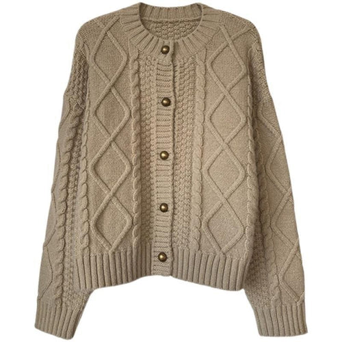 Damen Grobstrick-Cardigan mit Knopfdetails und Zopfmuster EB