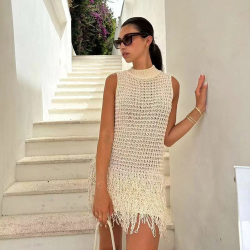Damen Strickkleid mit Fransen und luxuriösem Design EB