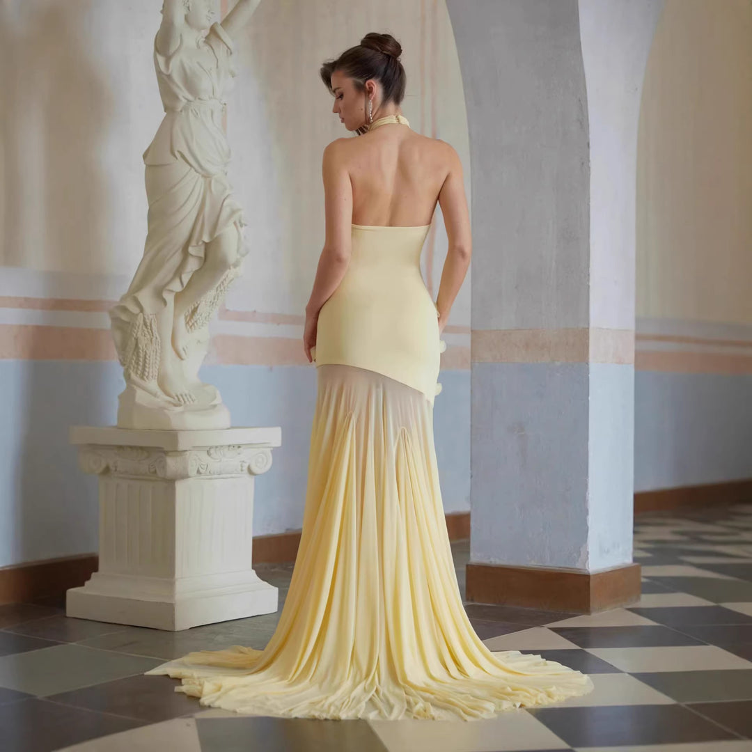 Damen Elegantes Maxikleid mit fließender Drapierung EB