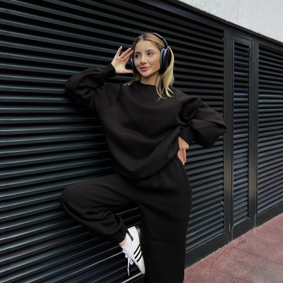 Damen Oversized Sweatshirt- und Palazzo-Jogginghose Set aus schwerem Baumwollfleece EB