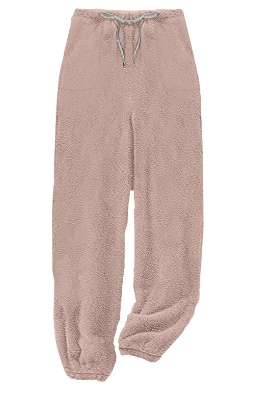 Damen nan kuschelige Sherpa-Fleece Loungehose mit Kordelzug, hoher Taille und elastischen Bündchen EB