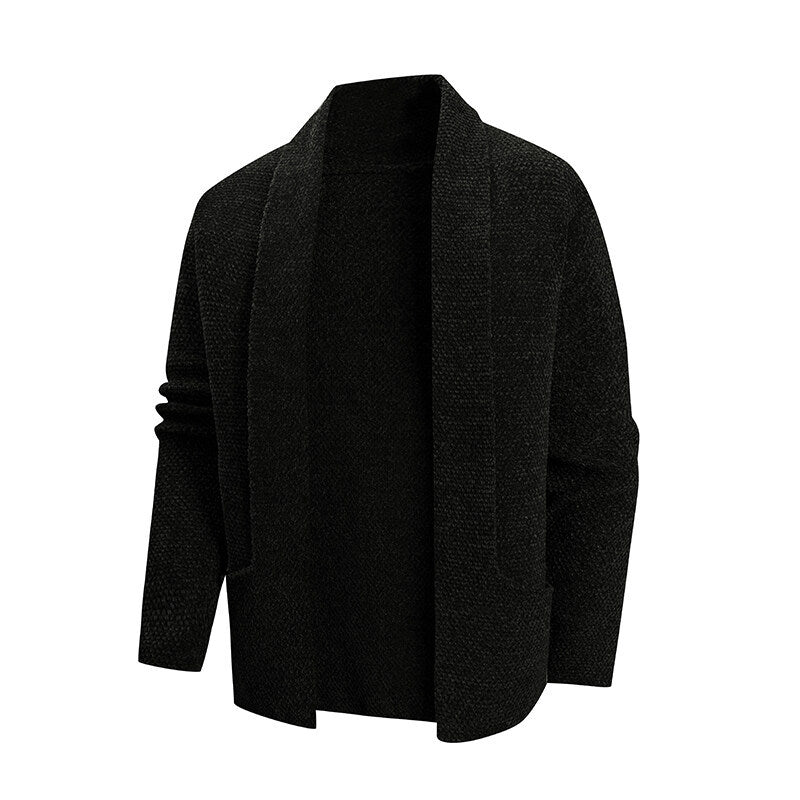 Herren nan offener Strickmantel mit weitem Fallendem Schalkragen und aufgesetzten Eingrifftaschen EB