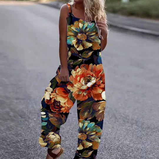 Damen Künstlerische Blumenmuster Overall EB